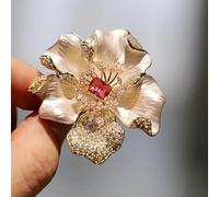 Broche et épingles en forme de fleur en perles pour femme - Grande broche dorée de luxe élégante - Cadeau de Noël