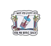 Broche européenne et livre Je veux mon café glacé Accessoires vestimentaires Épingle à col Badge en métal Épingle à col chapeau festif (White, 4x3. 4CM)