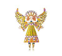 Broche Fairy Ballet Girl avec ailes vertes et robe en cristal jaune - Épingles élégantes en alliage pour chemisier, épinglette pour femme, pull, manteau, écharpe, performance de danse et accessoires