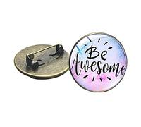 Broche fantaisie « Be Awesome » avec images colorées faites à la main en bronze plaqué argent pour homme et femme