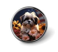 Broche fantaisie en forme de chien Shih Tzu et de fleurs, épingle à revers, badge, cravate, bijoux, décoration pour chapeaux, vestes, chemises