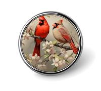 Broche fantaisie en forme d'oiseaux cardinaux sur une branche d'amandiers, épingle à revers, broche, cravate, bijoux, décoration pour chapeaux, vestes, chemises