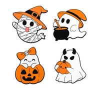 Broche fantôme d'Halloween pour femme 2025 NOUVELLE broche Kawaii en émail noir chat blanc fantôme broche décoration d'Halloween, 4pcs, Métal