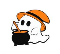Broche fantôme d'Halloween pour femme 2025 NOUVELLE broche Kawaii en émail noir chat blanc fantôme broche décoration d'Halloween, 1pcs, Métal