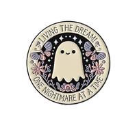 Broche Fantôme Mignon En émail - Papillon Et Fleur - Pin's Original "Living the Dream! One Nightmare at a Time" - Accessoire Amusant Pour Halloween - Idéal Pour Sac, Veste, Blouson Ou Chapeau