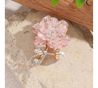 Broche femme élégante en forme de rose blanche, perle et cristal, idéale pour un mariage ou un voyage romantique. Taille UniquePolyester