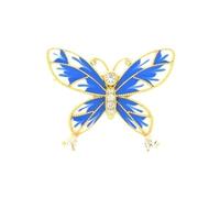 Broche - Femme - Papillon - émail - Turquoise - Cristal - Blanc - Plaqué Or Jaune 750/1000 - 3 Microns - 30 x 25 mm