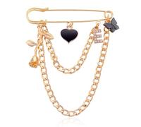 Broche Femme Punk Or Argent Étoile Lune Pompon Chaîne Vintage Cristal Lune Étoile Étoile Épingles de col Zircon Pull Écharpe Clips Broche Col Femme, En argent sterling, Alliage métallique.