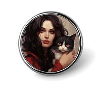 Broche femme tenant un chat pour homme, motif papillon de nuit, joli badge en émail, en alliage d'aluminium, pour chapeaux, chemises, sacs, vestes et accessoires (boutons ronds de 2,5 cm)