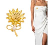 Broche femme vetement Tournesol Broche de ruban floral broche de Cristal Vintage élégant et unique broche de strass de mode badge accessoire cadeau de bijoux bouton de strass