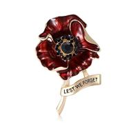 Broche fleur de coquelicot en émail rouge, plaqué or, pour homme et femme, bannière Lest We Forget, bijou commémoratif floral en oxyde de zirconium noir, pour le jour de l'armistice