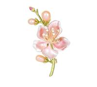 Broche fleur de pêcher en oxyde de zirconium, épinglette délicate en cristal pour homme et femme - Imitation perle et émail rose, accessoire léger pour manteau, écharpe, robe, mariage, bal de fin