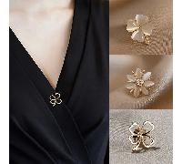 Broche fleur en alliage œil de chat à la mode, peut être utilisée comme boucle d'écharpe, convient pour les cardigans, les chemises et autres accessoires, boucle invisible sans couture, forme de trèfl