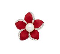 Broche Fleur en Cristaux Perle, Alliage Rouge pour Femmes