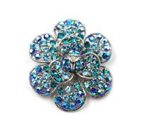 Broche fleur en métal et cristal 5.5cm bleu - RC006012