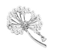 Broche Fleur Pissenlit en Perles et Cristaux, Alliage Argenté Rétro