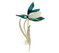 Broche fleur verte en jade blanc, élégante broche en émail avec feuilles de cristal, revers floral en perles tendance pour femme et fille