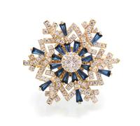Broche Flocon De Neige Rotative, Broches Flocon De Neige En Cristal Plaqué Or 14 Carats Pour Robes Femme Et Costume Homme, Broche Flocon De Neige Rotative Pour Mariage, Noël(Blue Gold)