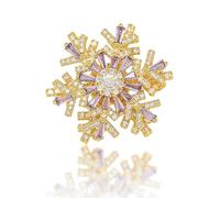 Broche Flocon De Neige Rotative, Broches Flocon De Neige En Cristal Plaqué Or 14 Carats Pour Robes Femme Et Costume Homme, Broche Flocon De Neige Rotative Pour Mariage, Noël(Purple Gold)