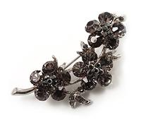 Broche florale en strass (argent et gris faible), taille unique, Pierre précieuse, argent, Cristal