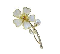 Broche florale inspirée de la nature avec perles accentuées en alliage de zinc, accessoires de vêtements pour femmes, décoration tendance, perles, coquillages, fleur, broche en alliage de zinc, taille