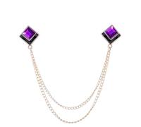 Broche for homme, 1 pièce, chaîne, pompon géométrique en cristal, bijoux for col de chemise, fête de mariage, accessoires(Gold Purple)