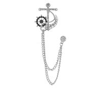 Broche for homme, épingle à revers, chaîne, cristal, ancre, for femme et homme, pompon, strass, col, costume, chemise, badge, bijoux, 1 pièce(Silver)