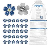 Broche funéraire Forget Me Not en forme de fleur avec poème commémoratif et sacs en organza pour cadeaux commémoratifs