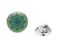 Broche géométrique Om Inde Yoga Symbole Art Fleur Lotus Verre Photo Rond Broche Badge