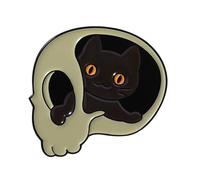 Broche gothique élégante en forme de chat avec griffe squelette unique en forme de tête de mort pour Halloween, accessoires de costume, bijoux noirs mystérieux, taille unique, Comme décrit