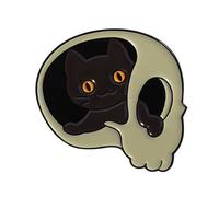 Broche gothique unique en alliage avec tête de mort mystérieuse pour décoration d'Halloween, style désobéissant, accessoire de tête de mort de chats, taille unique, Comme décrit