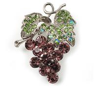 Broche grappe de raisins en strass (lilas et vert clair, ton argent)