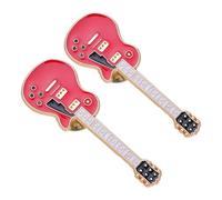 Broche Guitare Vintage en Alliage Légère 2 Pièces | Rouge, Style Rétro Discret, Accessoire Musique Décoratif, pour Paquet à Dos et Chemises