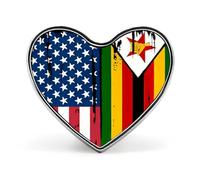 Broche humoristique en métal, drapeau des États-Unis et du Zimbabwe, en forme de cœur (1 pouce), pour vêtements, chapeaux, sacs et cravates.