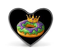 Broche humoristique en métal en forme de cœur, motif donut de Mardi Gras (2,5 cm) | Accessoires de mode originaux pour hommes et femmes (vêtements, chapeaux, sacs, cravates).
