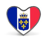 Broche humoristique en métal représentant le drapeau de France du comte Henri de Chambord, en forme de cœur, 2,5 cm (1 pouce). Accessoire pour vêtements, chapeaux, sacs et cravates.