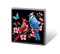 Broche humoristique en métal représentant un geai bleu, un cardinal et un papillon (2,5 cm) | Accessoire de mode original pour hommes et femmes (vêtements, chapeaux, sacs, cravates).
