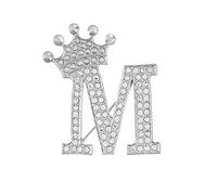 Broche Initiale - Broche Plaquée Or avec Strass Cristal, 26 Lettres de l'alphabet, Cadeau Personnalisé pour Femme (M)