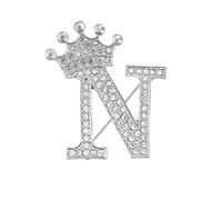 Broche Initiale - Broche Plaquée Or avec Strass Cristal, 26 Lettres de l'alphabet, Cadeau Personnalisé pour Femme (N)
