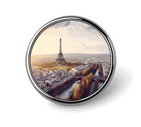 Broche insigne ronde représentant une vue aérienne de Paris, en alliage d'aluminium, légère et tendance, pour homme et femme. Accessoire de mode.