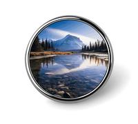 Broche insigne ronde « Vue magnifique de Banff » en alliage d'aluminium, légère et tendance, pour homme et femme. Accessoire de mode et de costume.