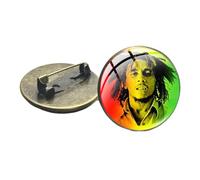 Broche Jamaïque Bob Marley chanteur Reggae Musique Chanson One Love Harajuku en verre imprimé Cabochon en métal Hip Hop Badge Bijoux Verre, Verre