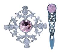 Broche kilt pour homme - Finition chromée / Broche pour femme et kilt 10,2 cm - Broche écharpe et châle pour femme - Motif tartan et nœud celtique, 10 cm, 10cm, Métal Laiton