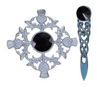 Broche kilt pour homme - Finition chromée / Broche pour femme et kilt 10,2 cm - Broche écharpe et châle pour femme - Motif tartan et nœud celtique, 10 cm, 10cm, Métal Laiton