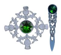 Broche kilt pour homme - Finition chromée / Broche pour femme et kilt 10,2 cm - Broche écharpe et châle pour femme - Motif tartan et nœud celtique, 10 cm, 10cm, Métal Laiton