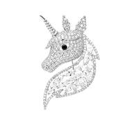 Broche Licorne Strass - Adorable Épingle En Forme De Cheval Fantastique - Argentée - Bijou Tendance Pour Femme - Idéal Pour Anniversaire, Noël Ou Accessoire De Costume