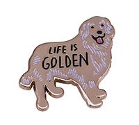 Broche « Life is Golden Retriever » - Merveilleux badge de collection pour les amateurs de chiens - En forme d'or - En émail dur - Cadeau idéal pour chemise, sac en toile, Métal