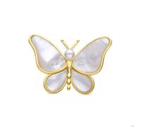 Broche Luxenter En Nacre Blanche Finie En Or Jaune 18k - Butterfly