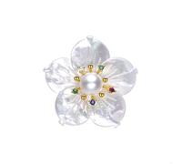 Broche - Luxenter - Fleur - Nacre blanche - Or jaune 18 carats - Diamètre 34 mm