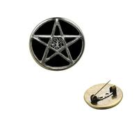 Broche magique en forme de pentagramme avec sorcière, super pentangle, étoile, arbre de vie, pierres précieuses noires et sombres, Small, Laiton